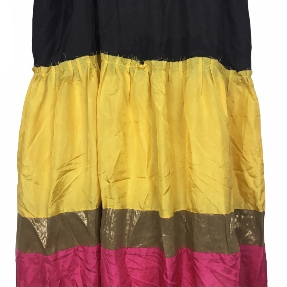 BB DAKOTA Sun Dress 100% Silk Maxi Tiered Bright Colorblock Vacay Summer Medium - Picture 7 of 12